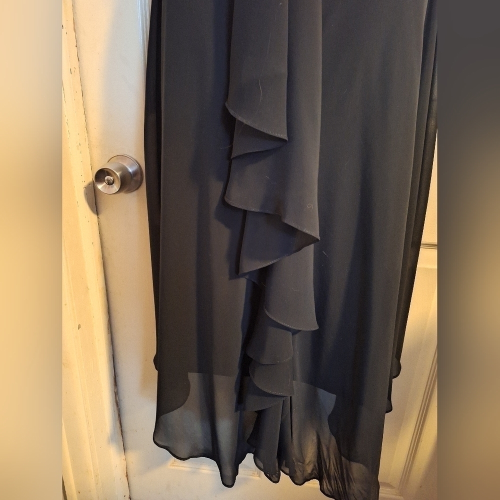 Black V-Neck Ruffle Maxi Dress with Rhinestone Detail - Picture 5 of 8